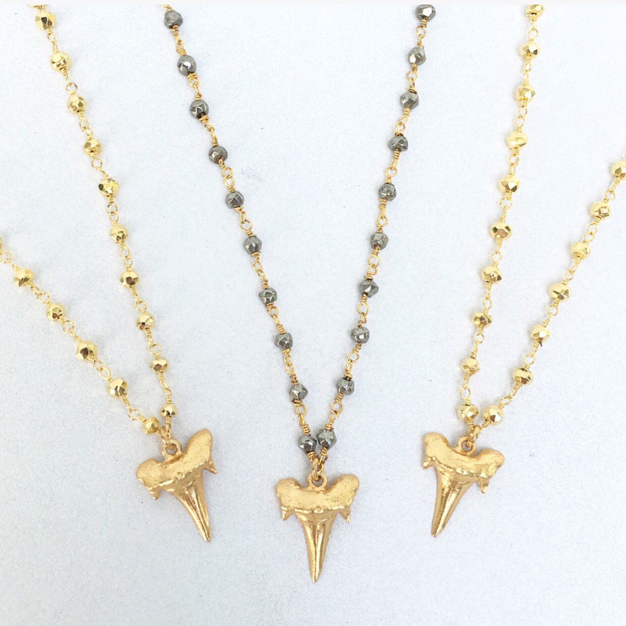 Gold Dipped Shark Tooth + Pyrite Chain